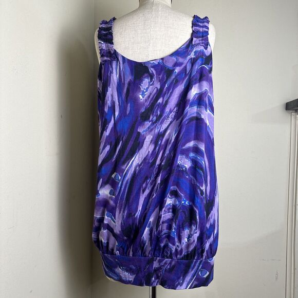 Daisy Fuentes Purple Watercolor Tye Die Embellished Shoulder Top Sz Large EUC - Picture 9 of 11
